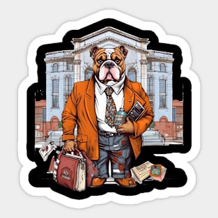 Lawyer English Bulldog t-shirt design, A bulldog in a suit holding a briefcase Sticker